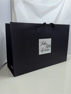 Saks Fifth Avenue Black Paper Tote with Logo